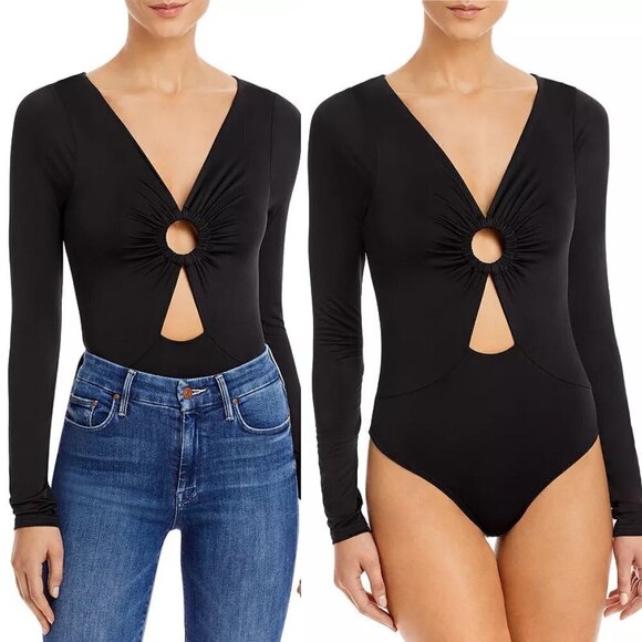 MINKPINK Fez Ruched Ring Bodysuit in Black Women’s Size 4 NWT Retail Price: $79 - Picture 1 of 9